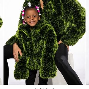 Akira Kids BIANCHI 3D FAUX FUR CROP JACKET Green and Black Faux Fur Coat